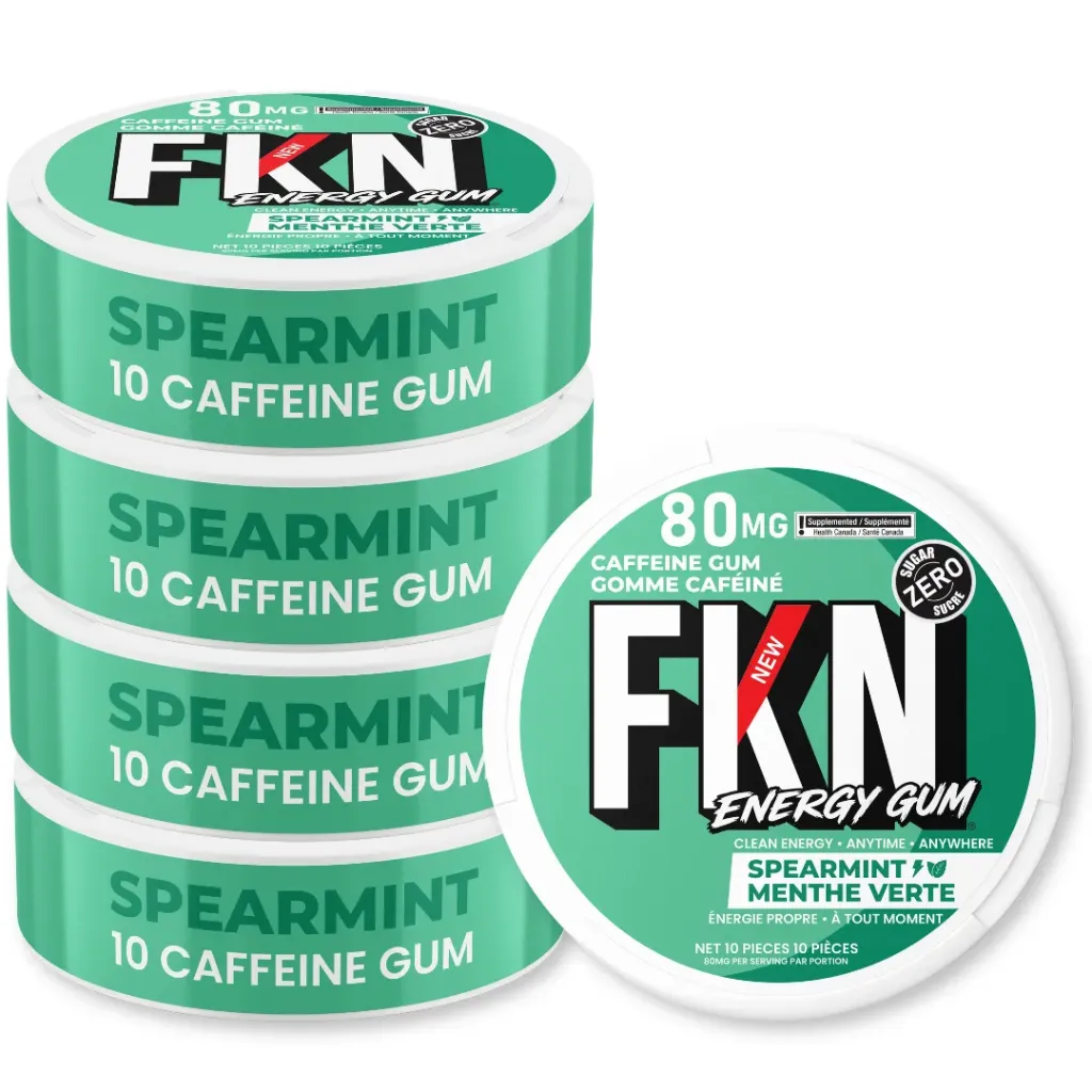 FKN Caffeine Gum (Spearmint Surge) 80MG (Sleeve of 20)