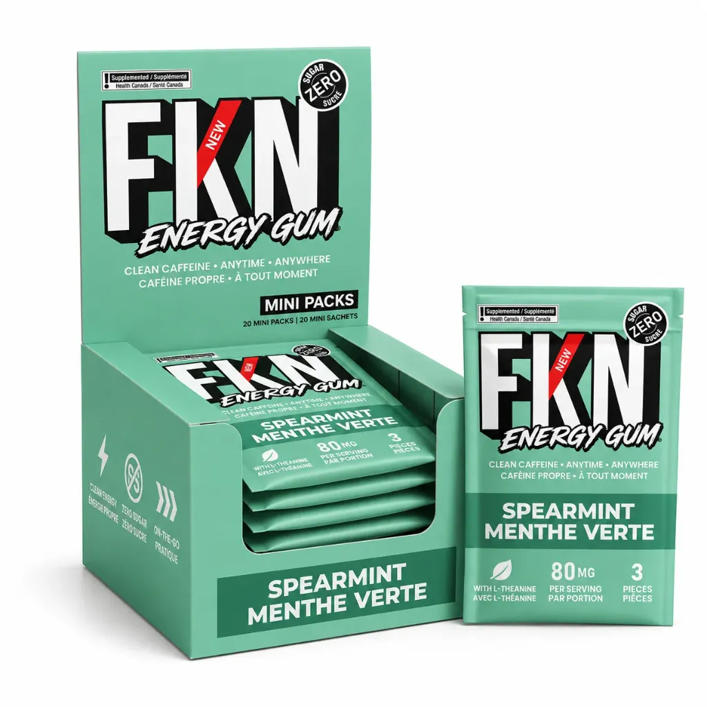 FKN Energy Gum-Pocket 3 Pack (Spearmint) 80MG (Case of 20)