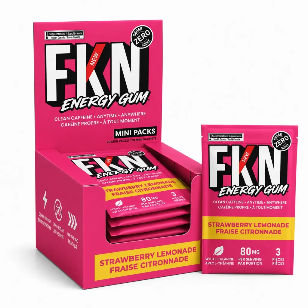FKN Energy Gum-Pocket 3 Pack (Strawberry Lemonade) 80MG (Case of 20)